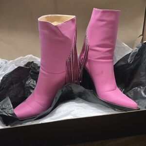 Pink Fringe Mid-Calf Women's Boots